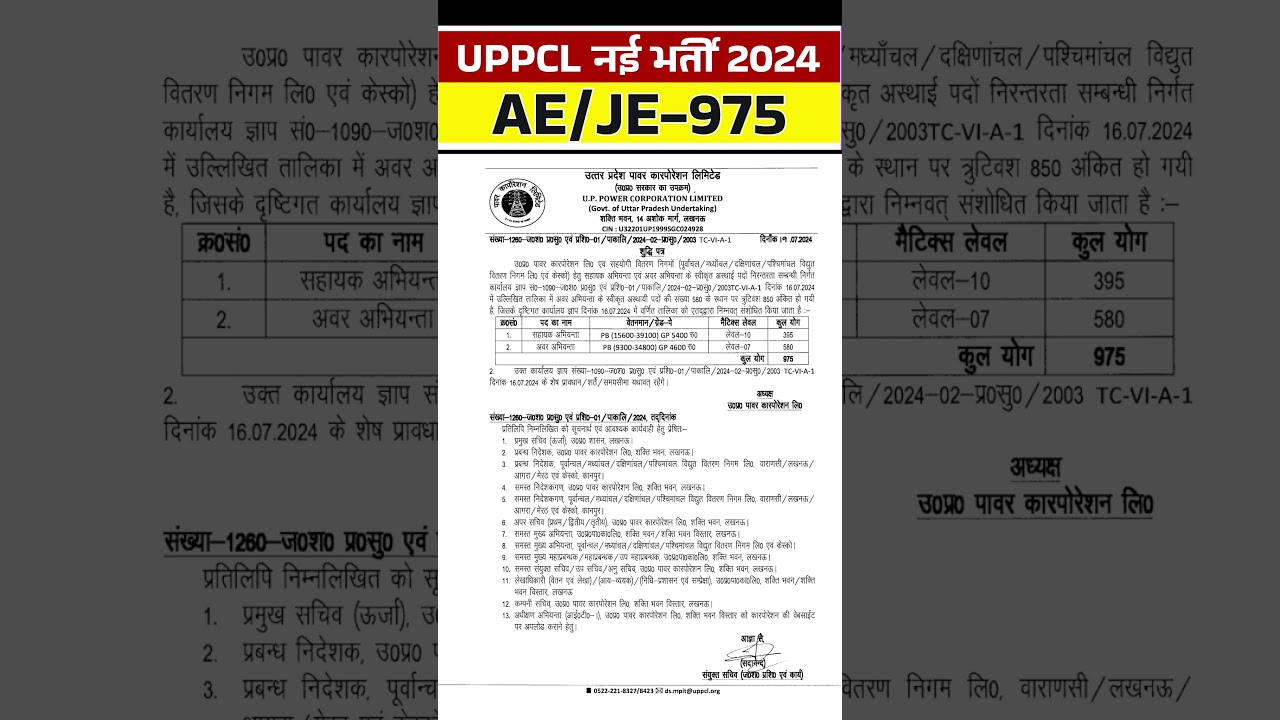 UPPCL AE/JE NEW VACANCY 2024 | UPPCL AE/JE & TG-2 Vacancy 2024 | UPPCL VACANCY 2024 #shortsfeed