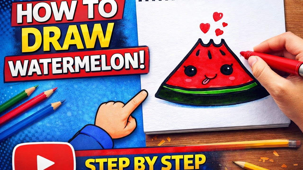 How To Draw a Watermelon Slice 🍉 Drawing For Kids || Step by Step || Drawing #watermelondrawing