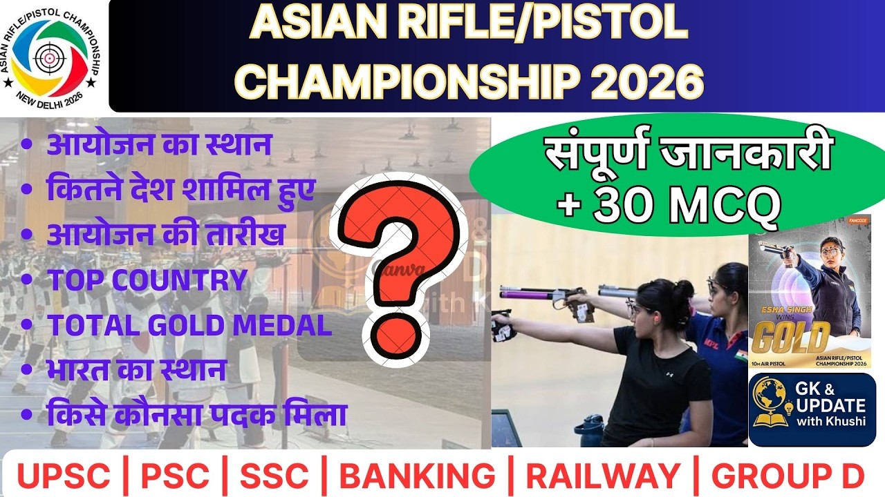 Asian Rifle & Pistol Championship 2026 Full Details  Medal Table Indian Gold Winner 40 Important MCQ