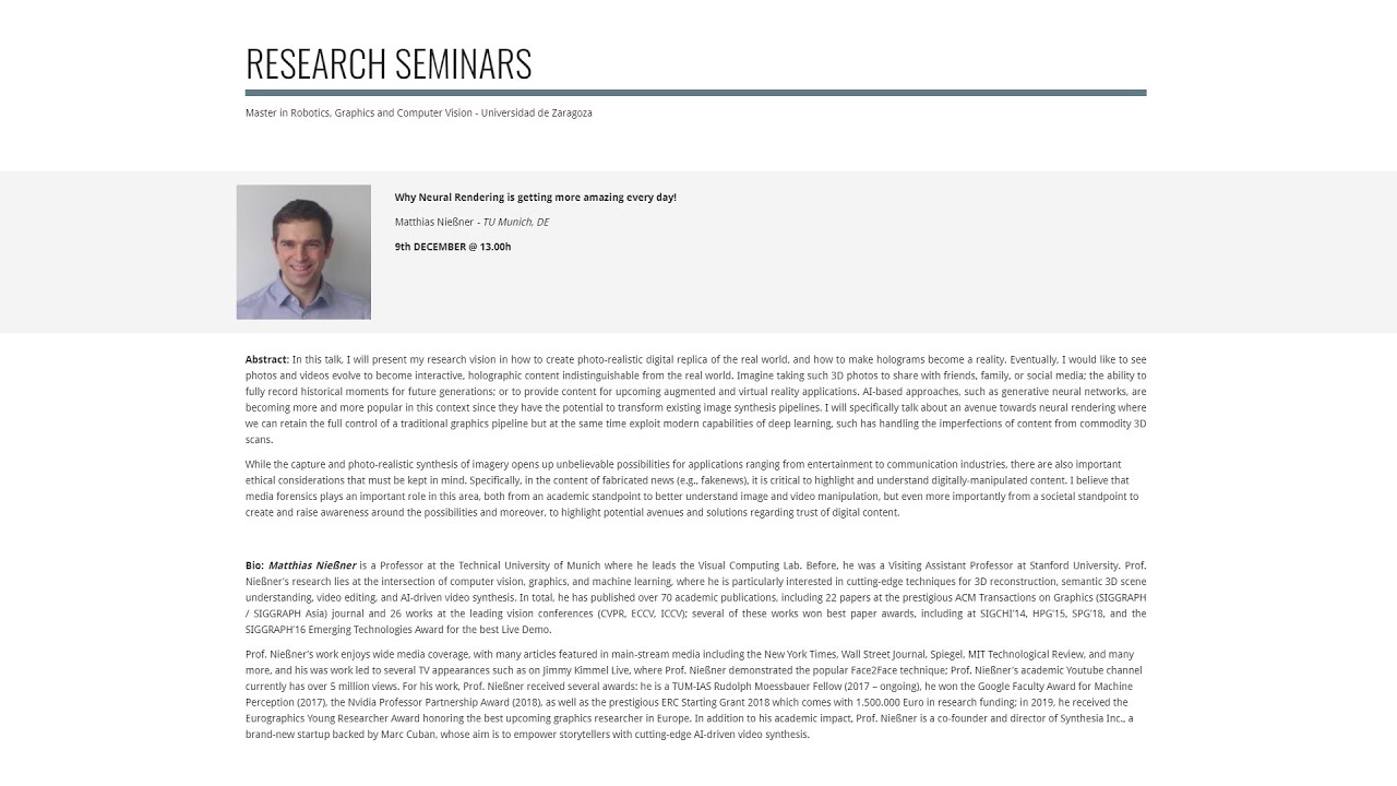 Matthias Nießner - Research Seminars, Universidad de Zaragoza