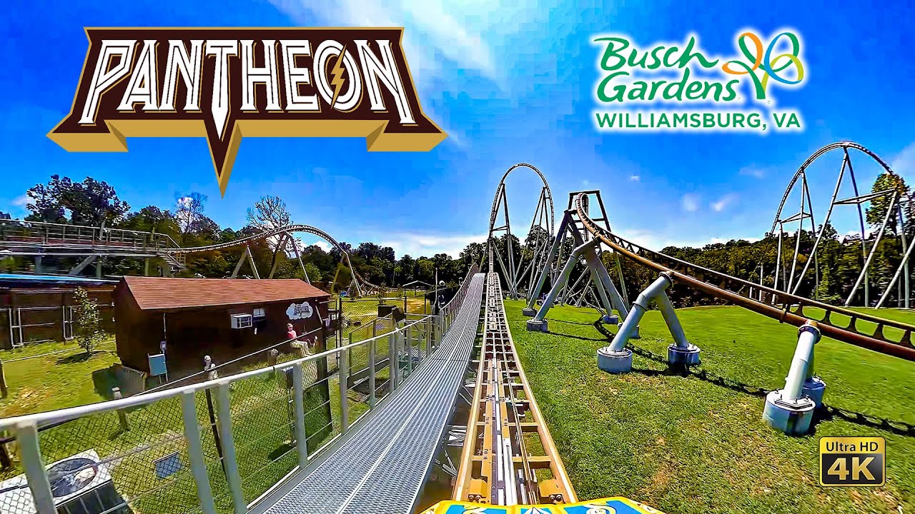 Pantheon Roller Coaster On Ride Front Seat 4K POV Busch Gardens Williamsburg 2023 07 25
