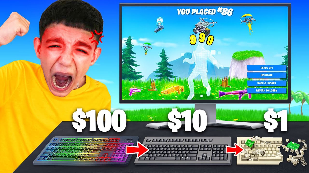 Every Death My little Brother Switches to a CHEAPER Keyboard in Fortnite! (RAGE)