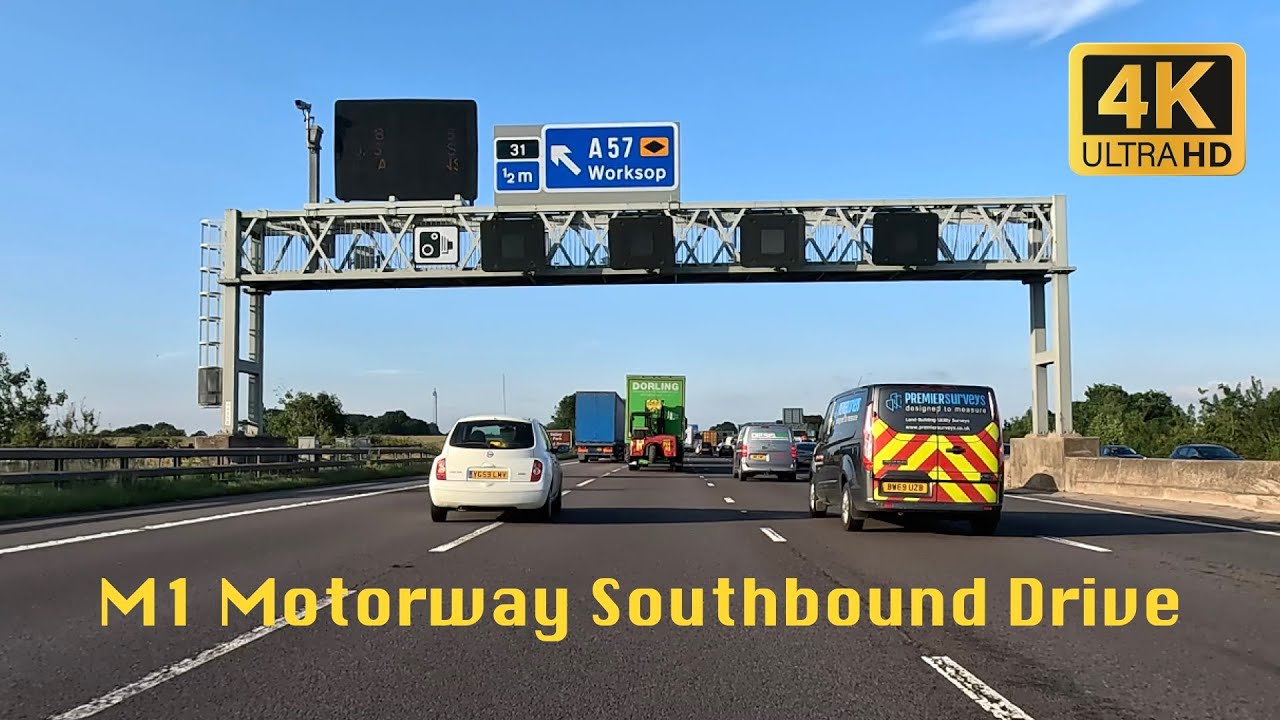 M1 Motorway Southbound Drive From Junction 37 To Tibshelf Services in 4K