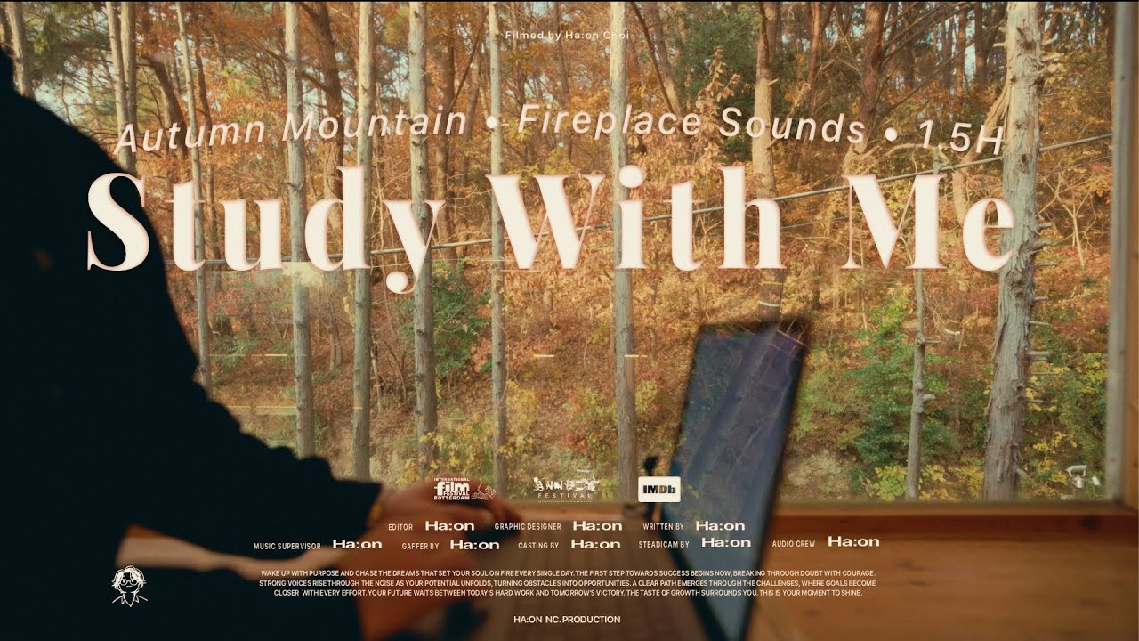 1.5-Hour Study with Me / Autumn Mountain View 🍁 / Calm Fireplace Sounds / Pomodoro 25-5