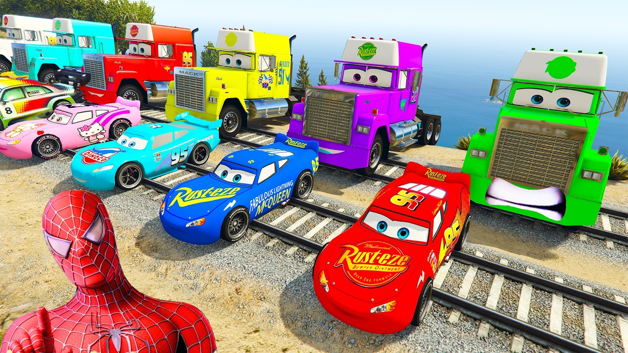 🚗 Spider-Man Mega Ramp Race Challenge &ndash; McQueen vs Mack Truck | GTA 5 Mods