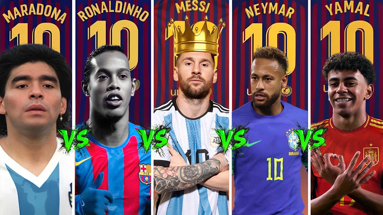 Maradona vs Ronaldinho vs Messi vs Neymar vs Yamal – Barcelona’s Deadliest No.10s!