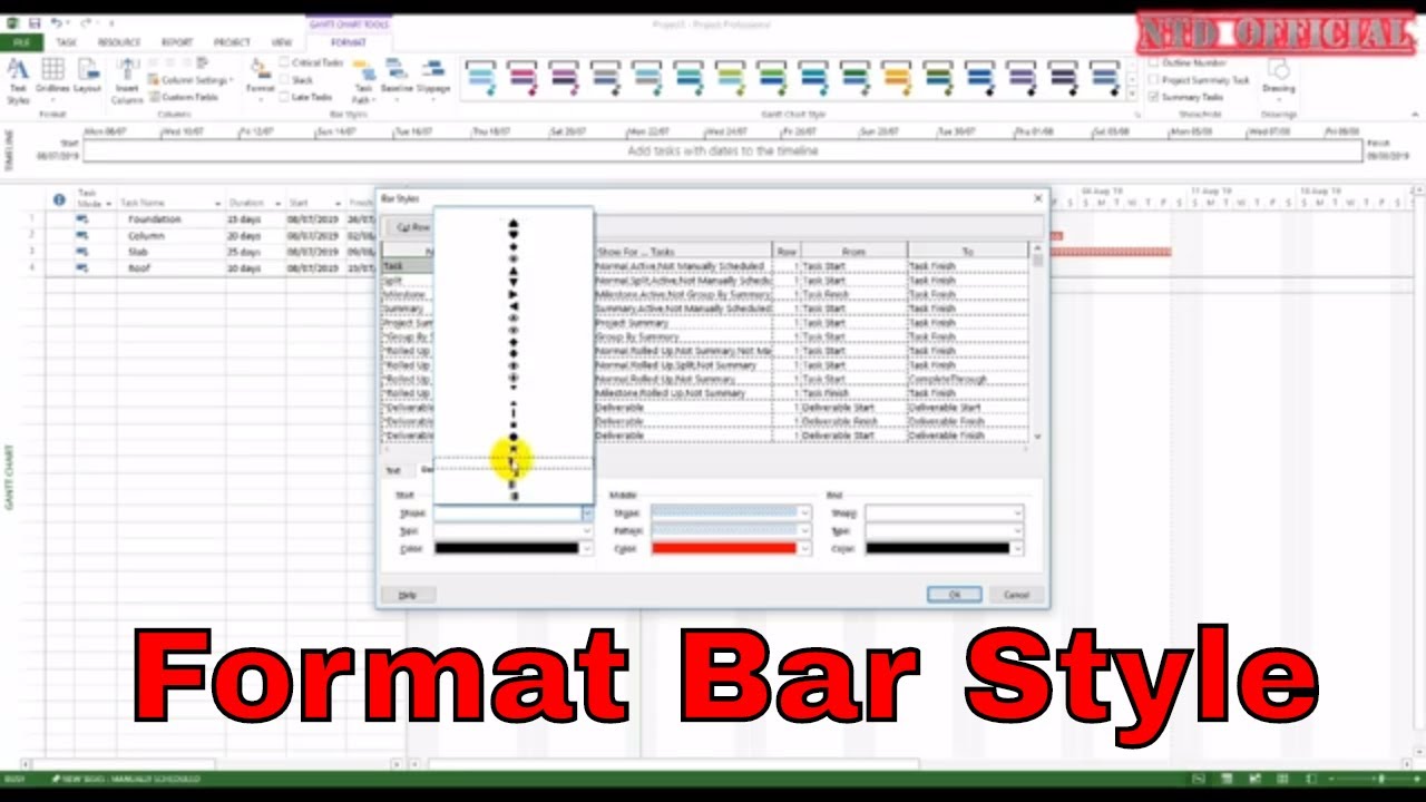 MS Project Tutorial | How to Format Bar Style in MS Project | NTD