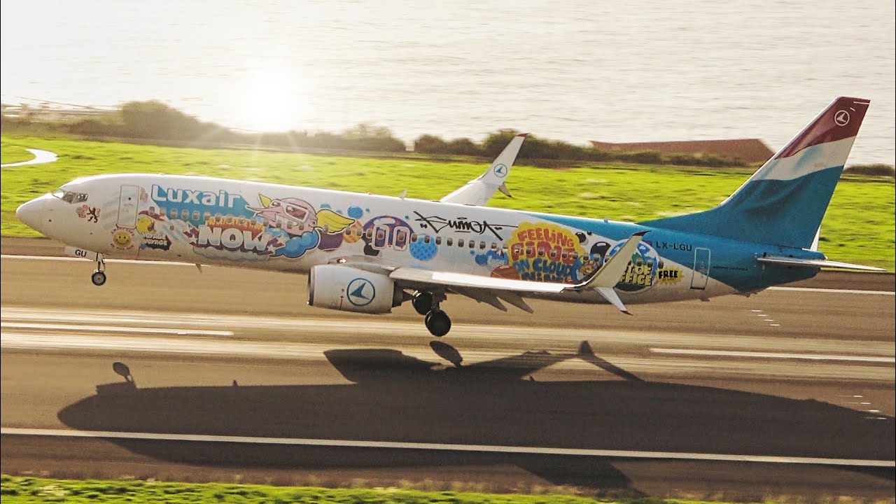 BEAUTIFUL Luxair SUMO Livery Landing and Takeoff at Madeira Airport
