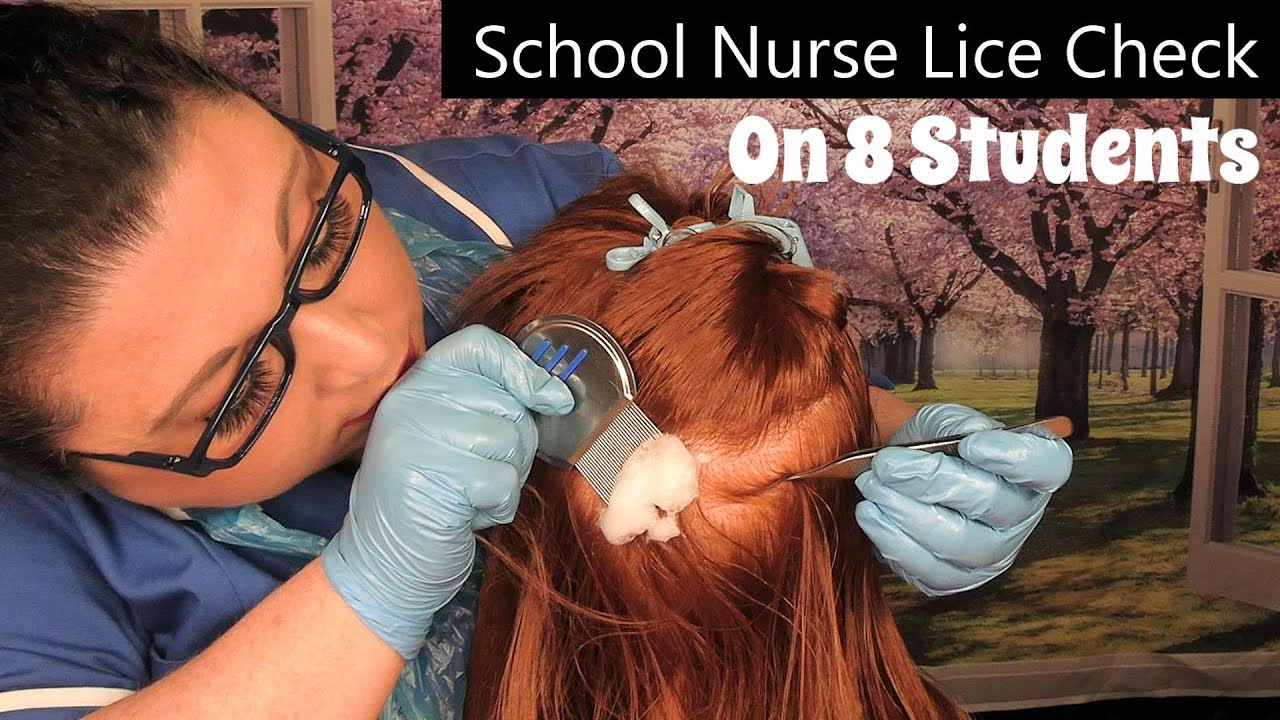 ASMR School Nurse Lice Check on 8 Students but 2 infested (Lice Treatment, Lice Removal) Medical RP