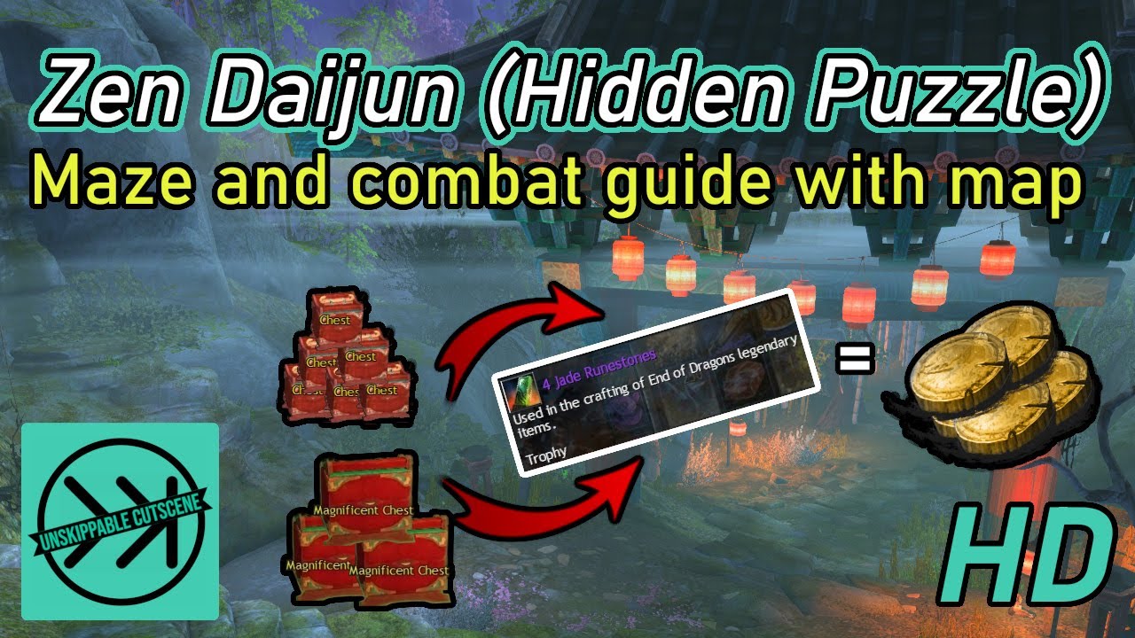 Guild Wars 2 Zen Daijun | Jade Runestone Gold Farm | Maze and Combat Guide with Map | End of Dragons