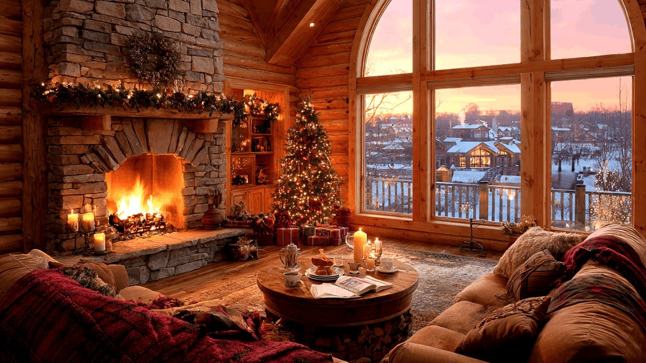 Relaxing Winter Cabin Fireplace with Positive Jazz Instrumental Vibes