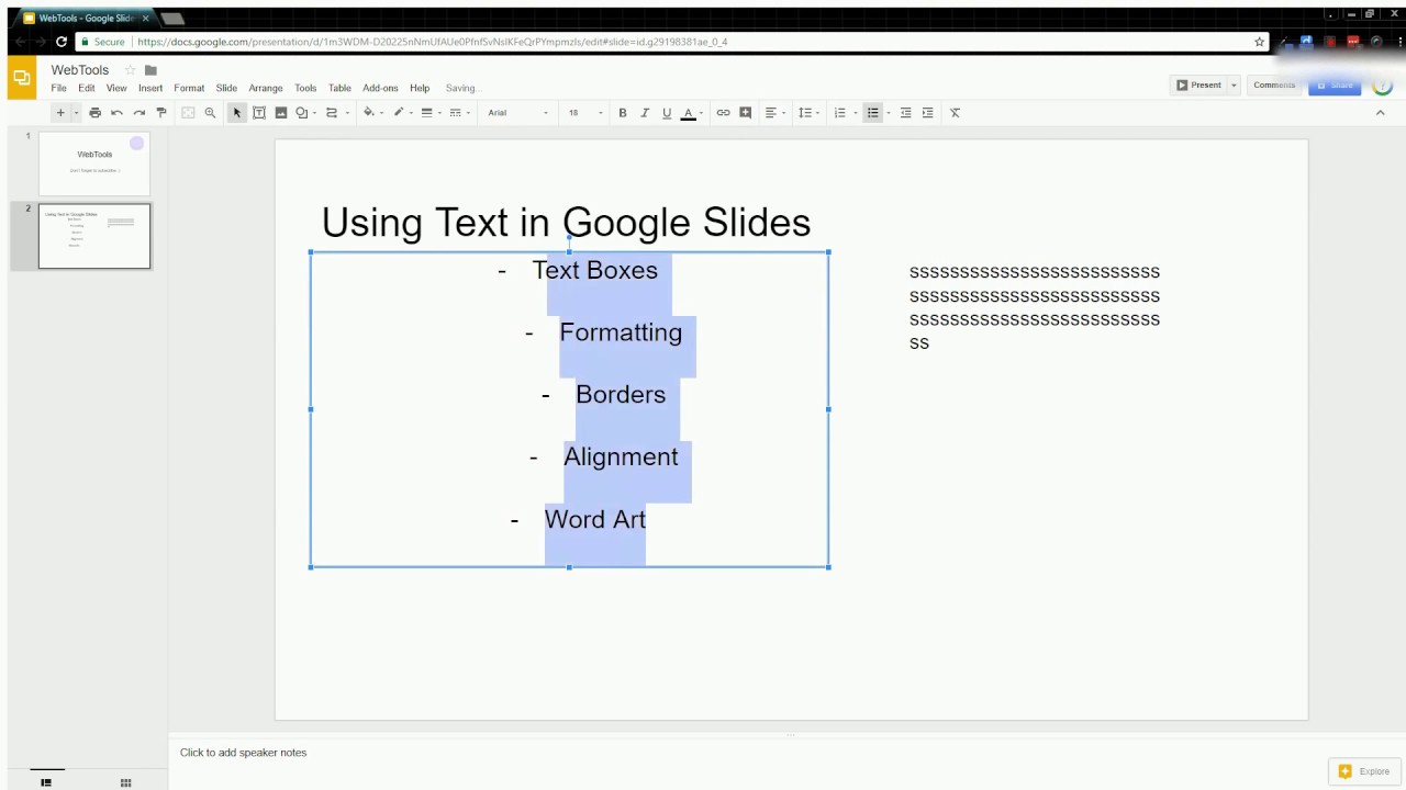 Google Slides Formatting Text