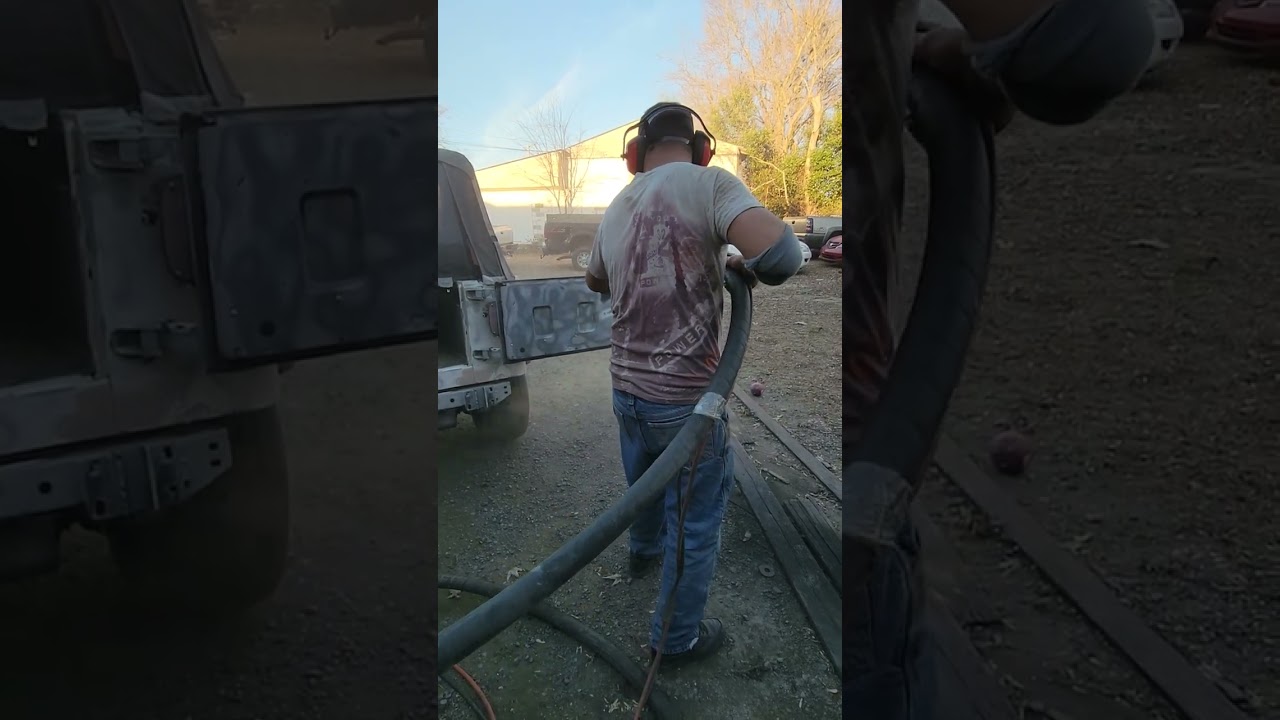sand blasting a 92 jeep wrangler with a 125cfm compressor