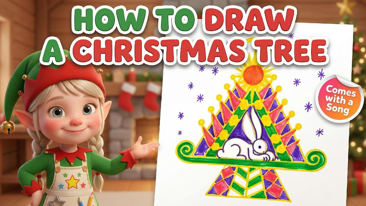 How to Draw a Rabbit Christmas Tree | Draw & Sing with Ellie the Christmas Elf