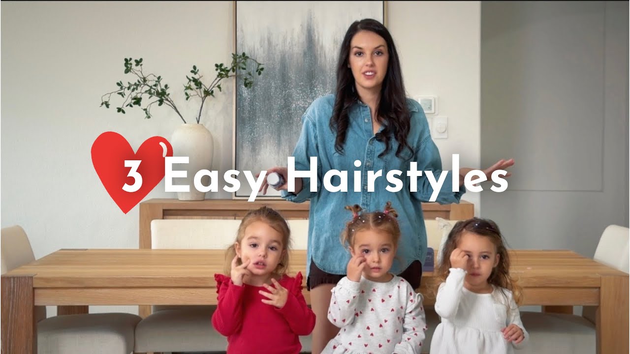 Valentine’s Hairstyles on My Triplet Girls 💗 Easy & Cute