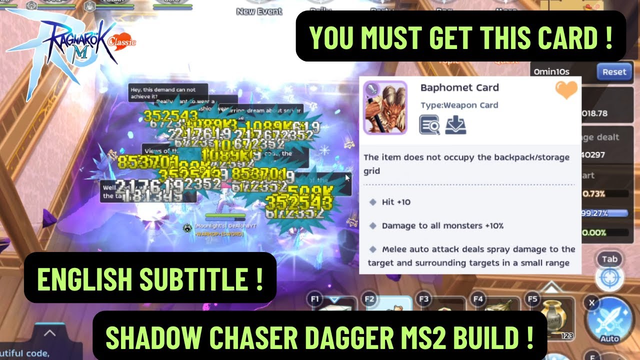 SHADOW CHASER DAGGER MS2 BUILD - BAPHOMET CARD TEST | RAGNAROK M CLASSIC
