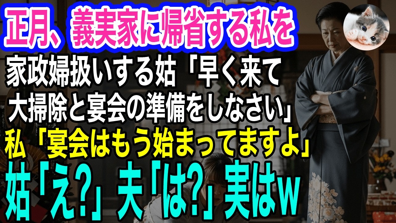 正月に帰省する私を家政婦扱いする姑「早く来て大掃除と宴会の準備しなさい！」夫「いつものことだろｗ」→私「え？宴会もう始まってますよｗ」姑「えっ？」実はｗ【スカッとする話・年金シニア生活】