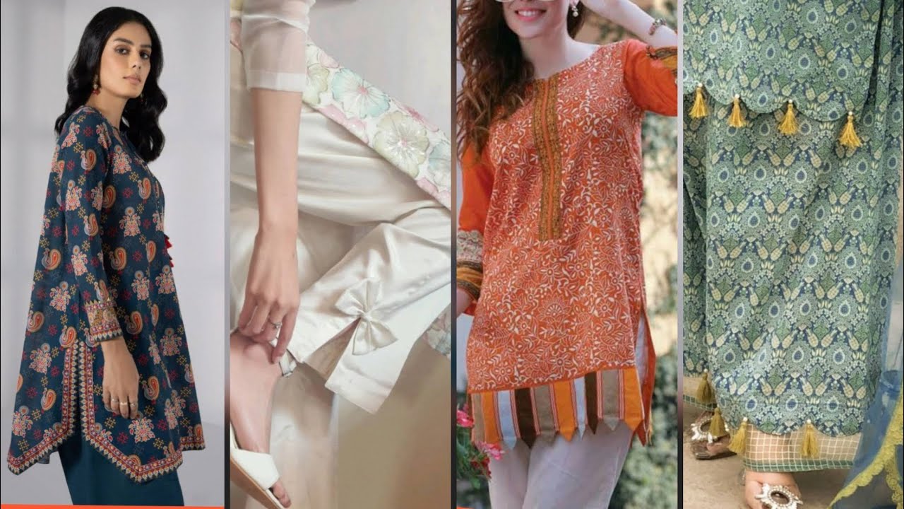 Latest Trousers Shalwar Poncha Designs Ideas With Lace/Stylish Kurtis Daman Designs 
