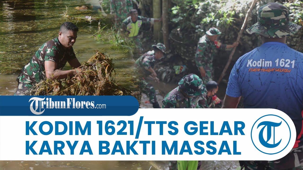 Personil TNI Kodim 1621/TTS Gelar Karya Bakti Massal Bersihkan Kali Oenasi