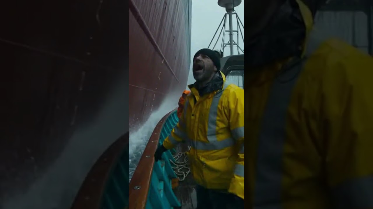 Fishing Boat Trapped Beside Giant Cargo Ship