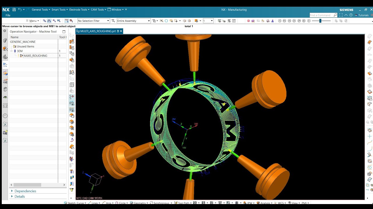 NX CAM  Multi Axis Roughing - 4Axis CAD to CAM