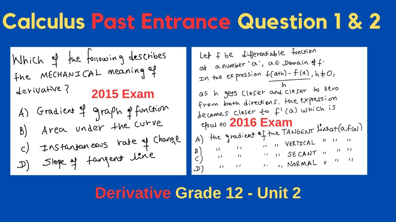 Past Entrance Q1 & Q2 | Calculus | Question 1 & 2 | Derivative Definition
