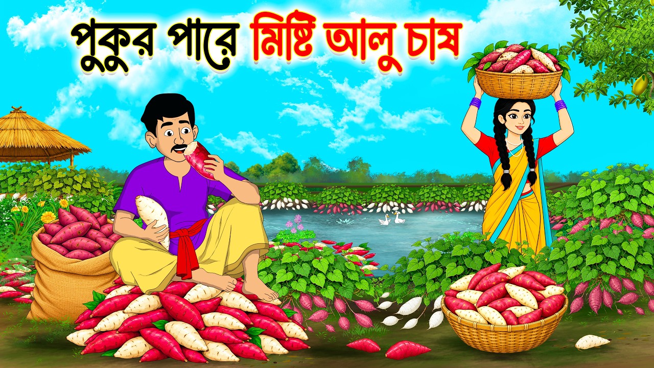 পুকুর পারে মিষ্টি আলু চাষ | Bangla Cartoon Story | Bangla Notun Golpo | Cartoon Golpo