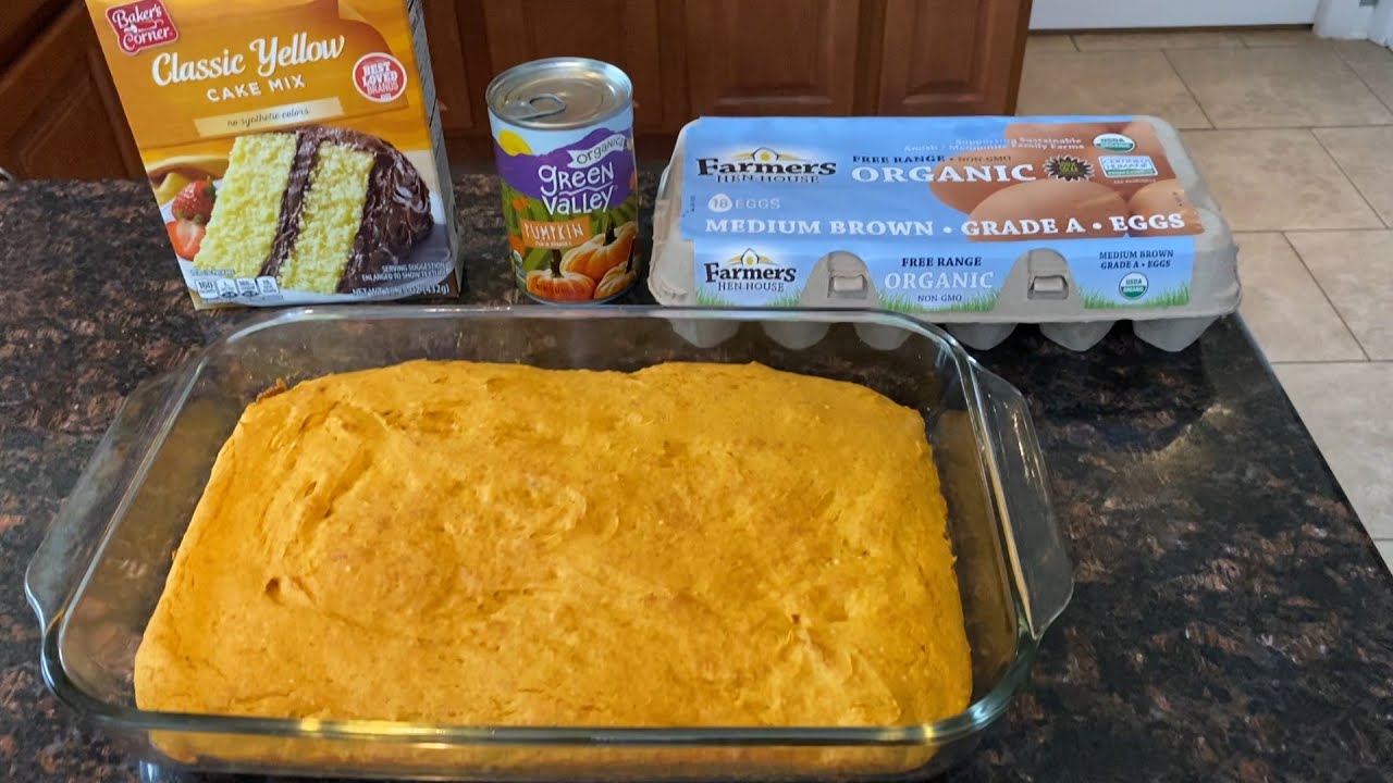 Pumpkin dump cake - 3 ingredient recipe.
