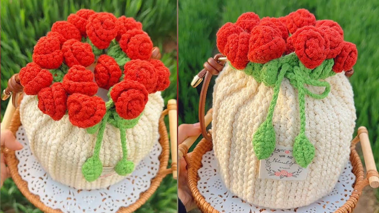 Blooming Rose Bouquet Bag | Stunning Crochet Drawstring Purse Tutorial