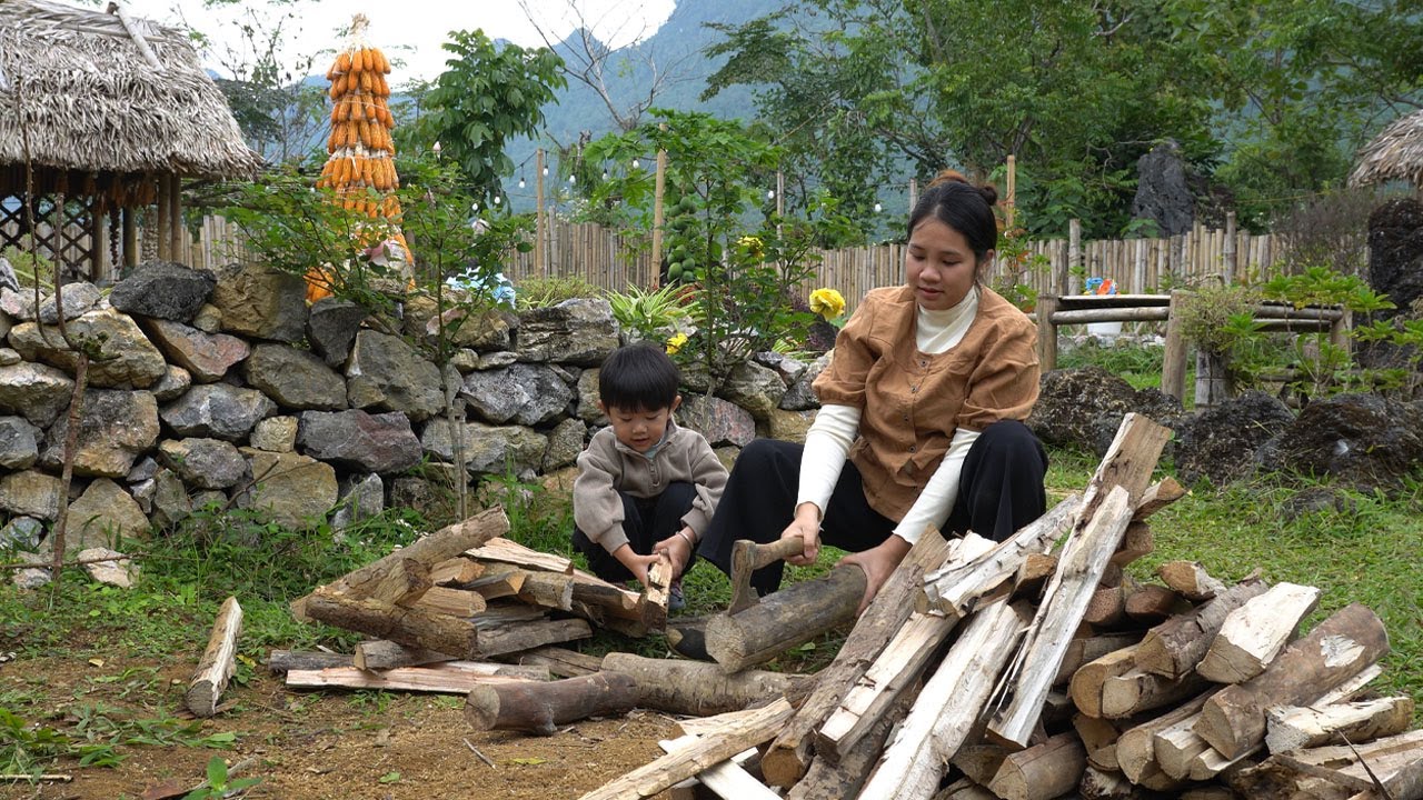 Living in harmony with nature, growing vegetables, boiling cassava, chopping firewood for freezing.