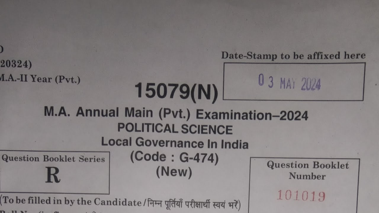 MA IIND year private Question paper CCSU code 474 political science question paper 2024