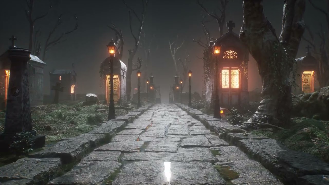 🦇 Halloween Ambience 4K: Eerie Background Music and A Walk Through the Cemetery🕯️