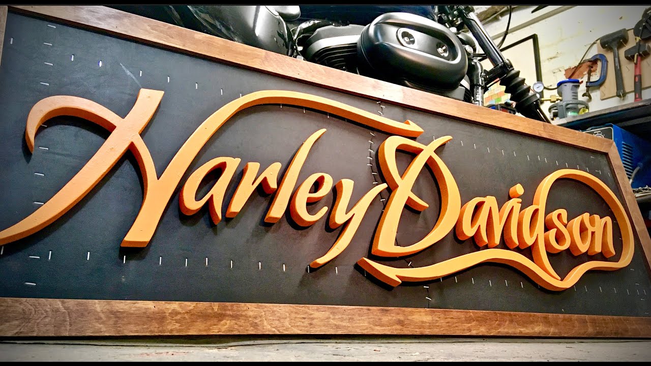 Making a Harley Davidson Sign. Bandsaw cutting mdf letters for a garage sign. Leather and wood. KSKS