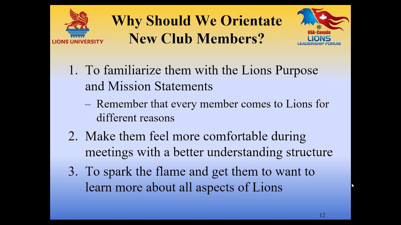 Lions University Course 126:  Orienting and Mentoring New Members