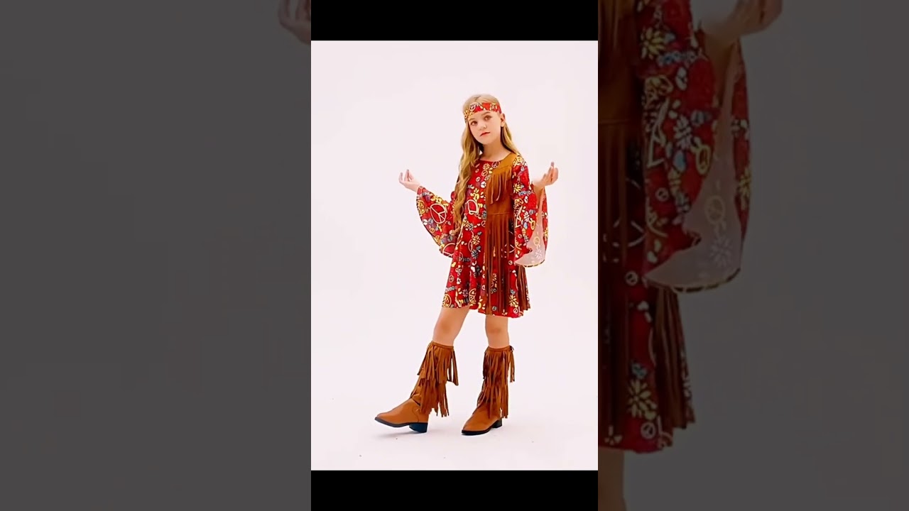 Hippie Kostüm Mädchen Set Fransen Weste Kleid Hippie Lustige Kleidung 