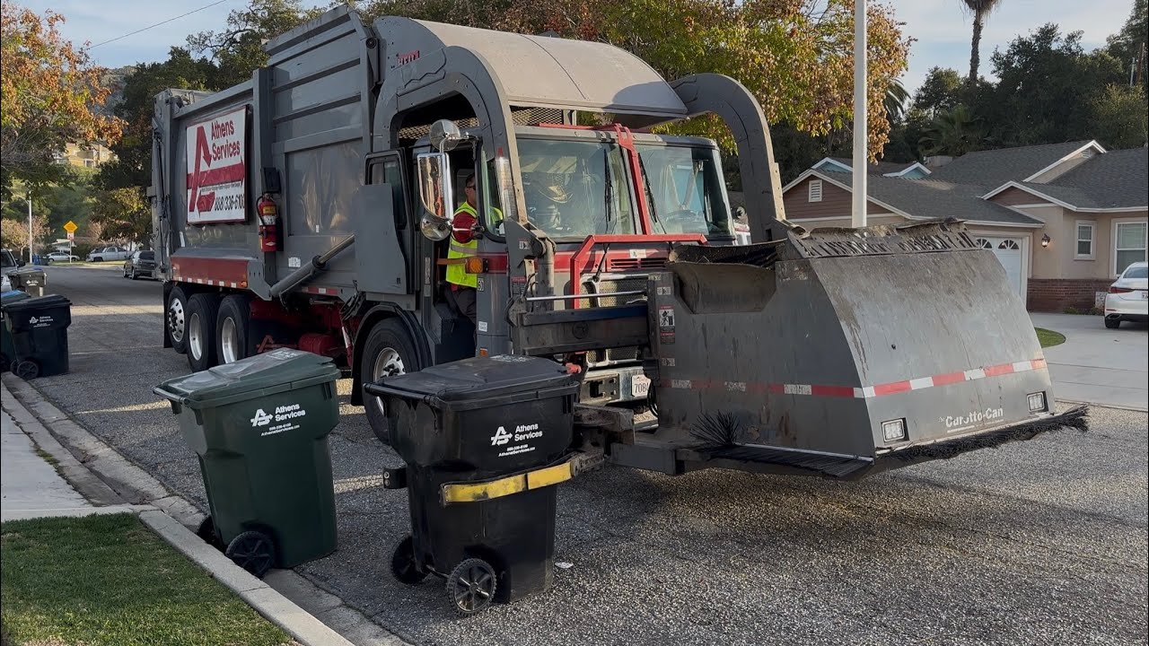 Athens Services: Garbage Truck On Collecting All Trash Into 1166 In Azusa California 
