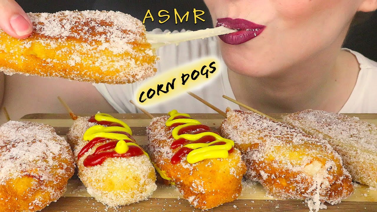 MOZZARELLA CORN DOGS - KOREAN STREET FOOD | No Talking | ASMR Mukbang - 먹방 | Real Eating Sounds