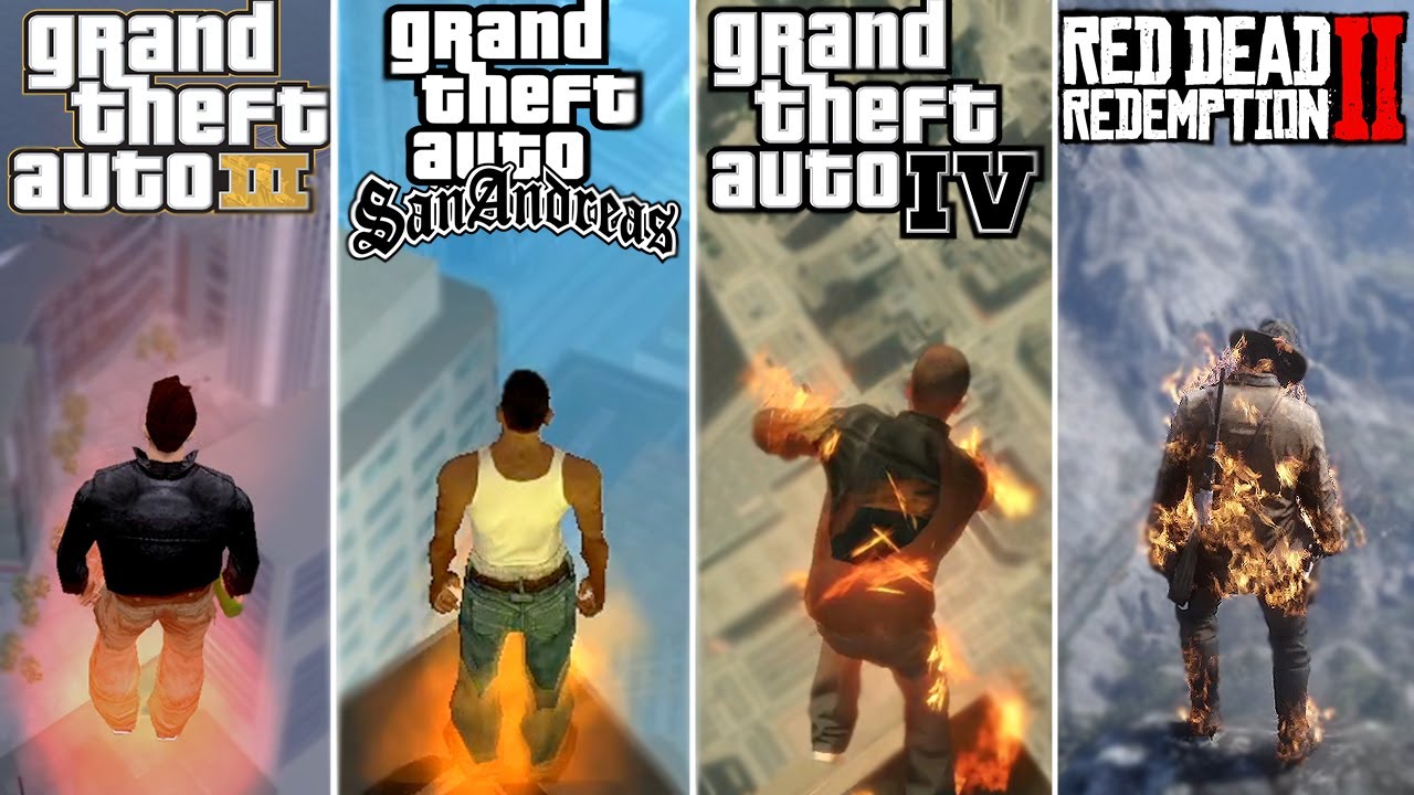 Burning Jump ON FIRE From the Highest Points in Every Rockstar Game (1997-2024)