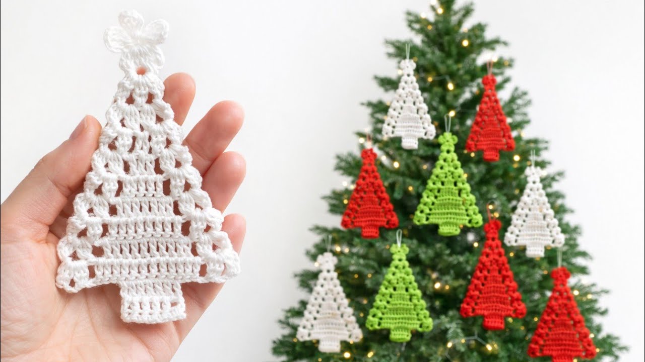 SUPER🎄💫 Crochet CHRISTMAS Tree Ornament Pattern 🌲 Easy Crochet xmas Tree decorations Step by step 🪜