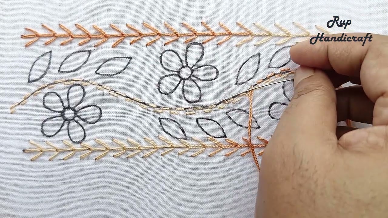 Hand Embroidery Basic Stitches for Beginners,5Different Stitches Birder line Design,বর্ডারলাইন সেলাই