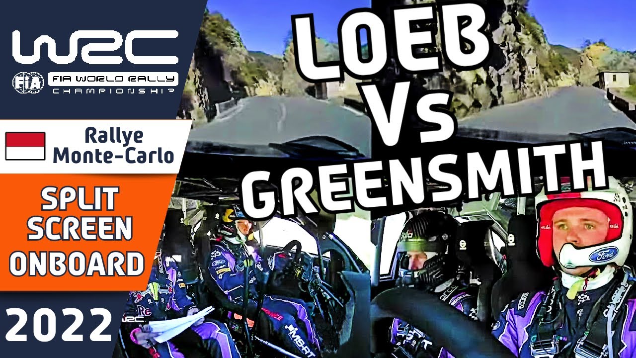 S&eacute;bastien Loeb Vs Gus Greensmith : WRC Rally Onboard Split Screen from WRC Rallye Monte-Carlo 2022