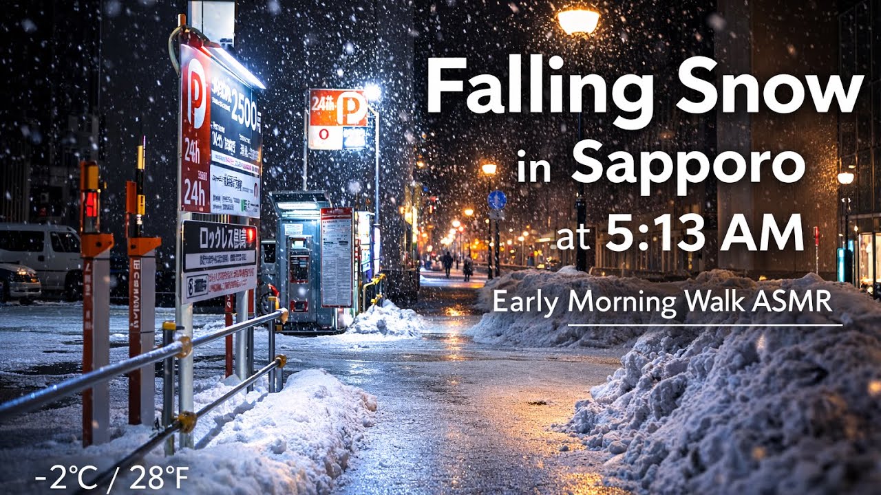 Falling Snow in Sapporo at 5:13 AM Early Morning Walk ASMR (-2°C) Quiet Walk #057