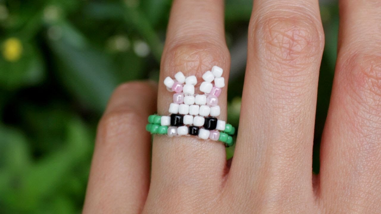 Anillo de Conejito 🐰 con Mostacillas paso a paso🐰🌿 | Anillos aesthetic
