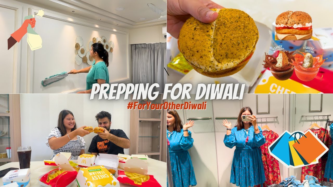 vlog~ Diwali cleaning, yum lunch, shopping for clothes, diyas & more 🪔🍔🛍🧹