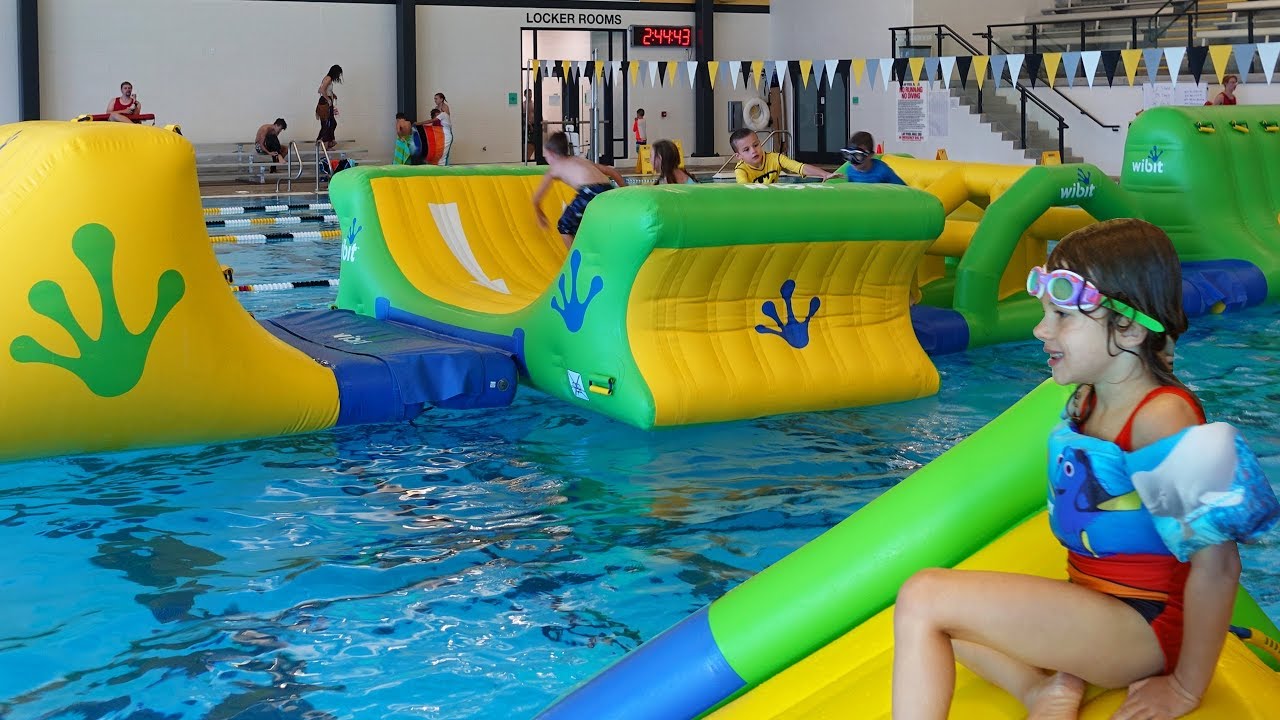 Indoor Water Park With Blow Up Bounce House Obstacle Course For Kids
