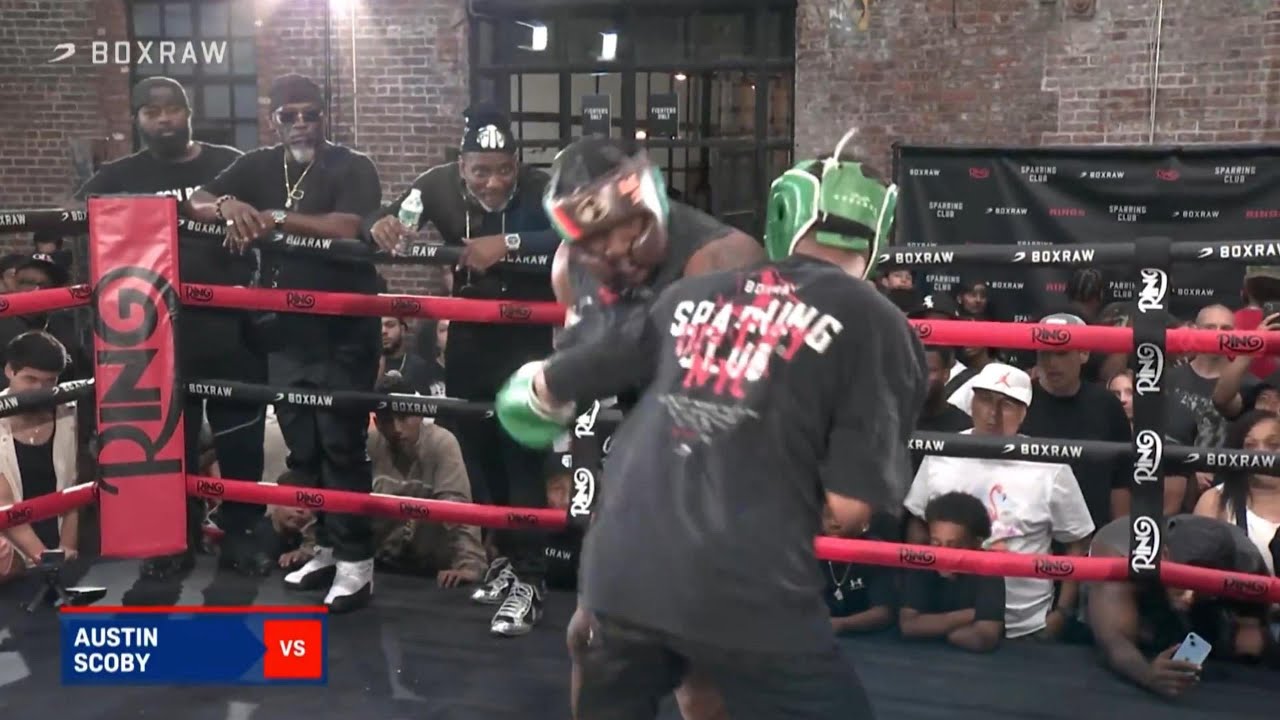 KURT SCOOBY DROPS MIKE AUSTIN AS COACH CALVIN FORD WATCHES AT RING AND BOXRAW'S SPARRING CLUB!