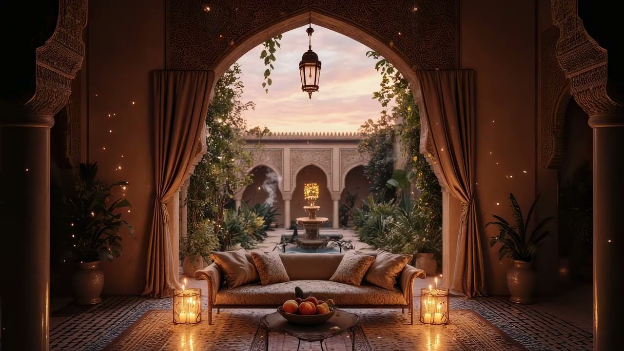 Moroccan Palace Ambience | Golden Lanterns, Soft Fountains & Night Calm 🌙✨