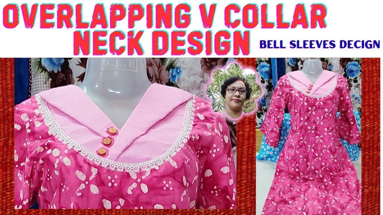 OVERLAPPING V COLLAR WITH ROUND NECK KURTI CUTTING AND STITCHING BELL SLEEVES DESIGN ✂️👗#collarkurt