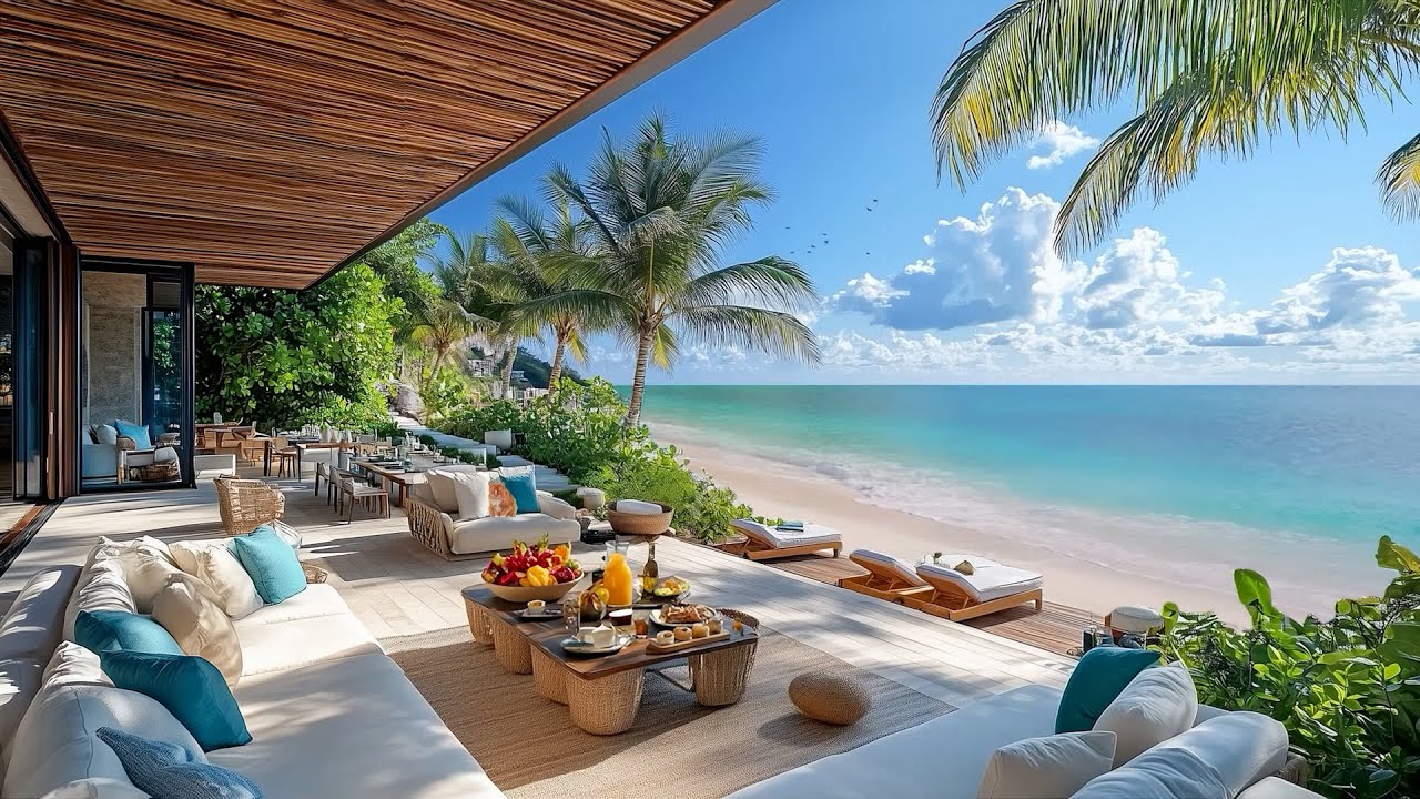 Elegant Morning Jazz with Ocean Waves | Calm, Positive Beachside Ambience