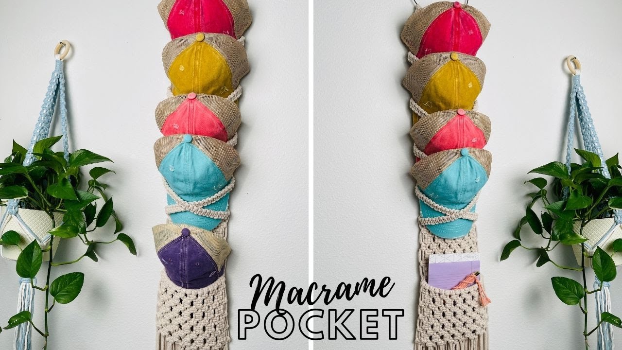Adding a Pocket to a Macrame Baseball Hat Hanger | Adjustable Macrame Hat Hanger